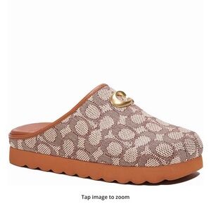Coach Brown and Cream Signature Jacquard Clog Mule with Gold Accent